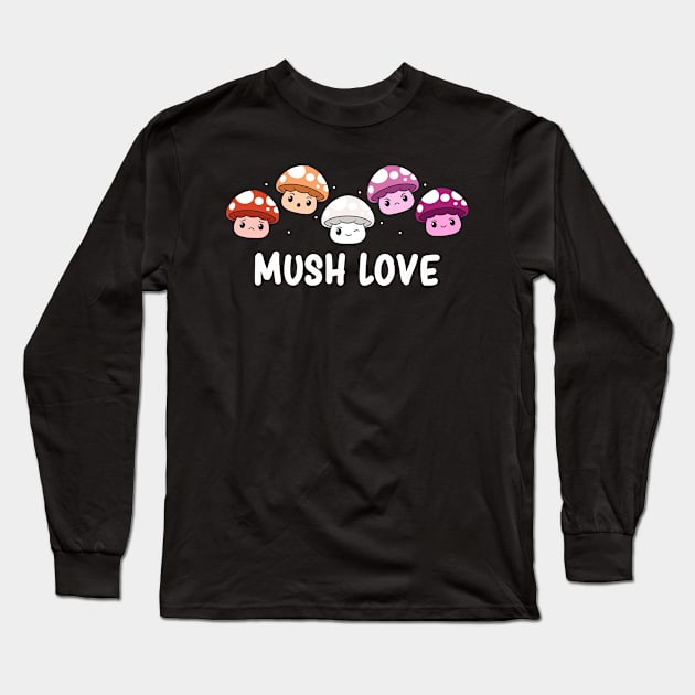 Subtle Lesbian Pride Flag Cute Mushroom Kawaii Fungi Long Sleeve T-Shirt by Graphic Monster